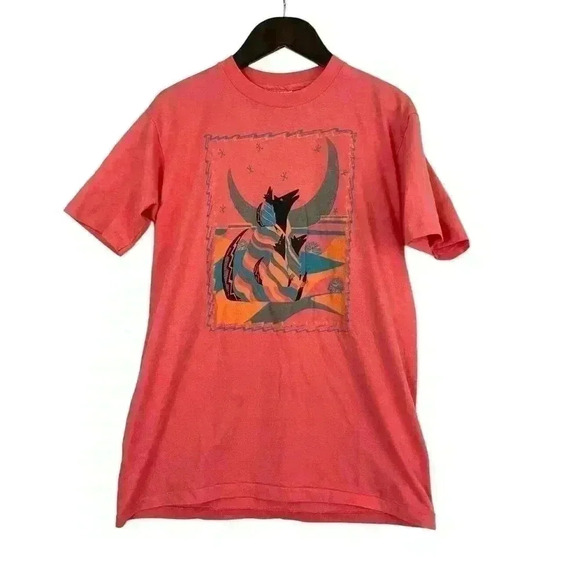 VTG Southwest Design 80's T-Shirt LARGE Wolf Moon Abstract Adult Short Sleeve - Picture 1 of 8